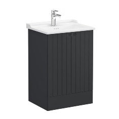 Vitra Root Groove 69342 Lavabo Dolabı, Kapaklı, 60 Cm,Yerden, Mat Grafit, Klasik Lavabolu